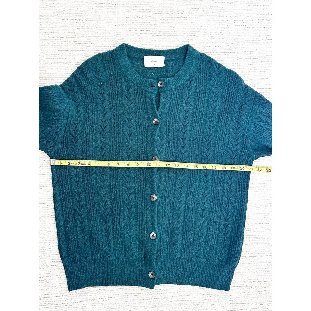 WILFRED ARITZIA Era Size Small Green Cardigan Sweater Quiet Luxury Preppy Staple